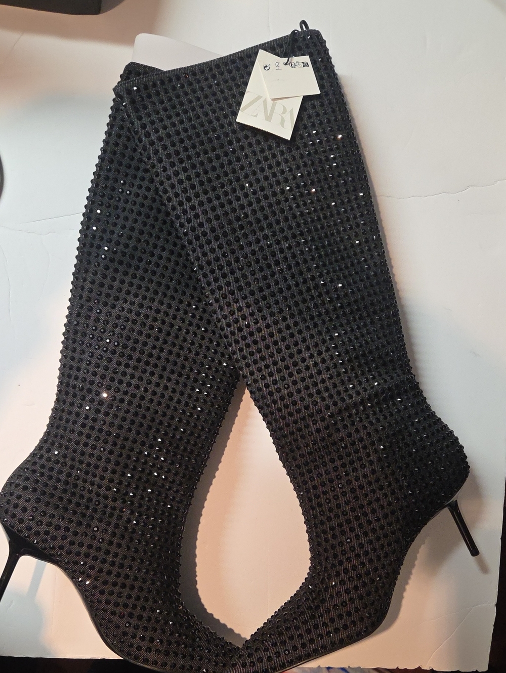 Zara Black Embellished Knee-High Heeled Boots